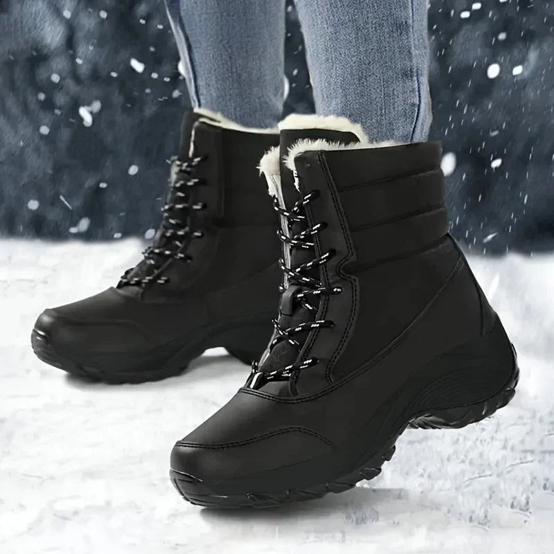 Cozy Women's Snow Boots with Faux Fur Trim Lace Up Waterproof Ankle Style