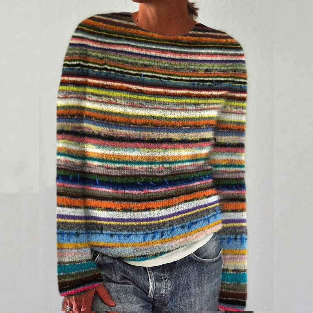Comfortable Fair Isle Sweater for Women with Round Neck Long Sleeve Colorblock Oversized Knit Style