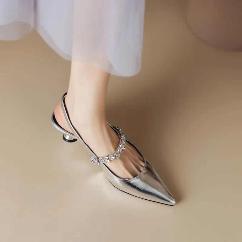 Women's Sparkly Slingback Heels with Glossy Finish for Weddings
