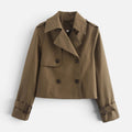 Elegant Cropped Trench Jacket for Women with Notch Lapel Long Sleeve Double Breasted Belted Cuff Style