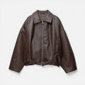 Elegant Leather Jacket for Women with Collar Long Sleeve Belted Oversized Bomber Style