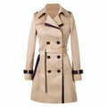 Elegant Trench Coat for Women with Notched Lapel Long Sleeve Belted Double Breasted Style
