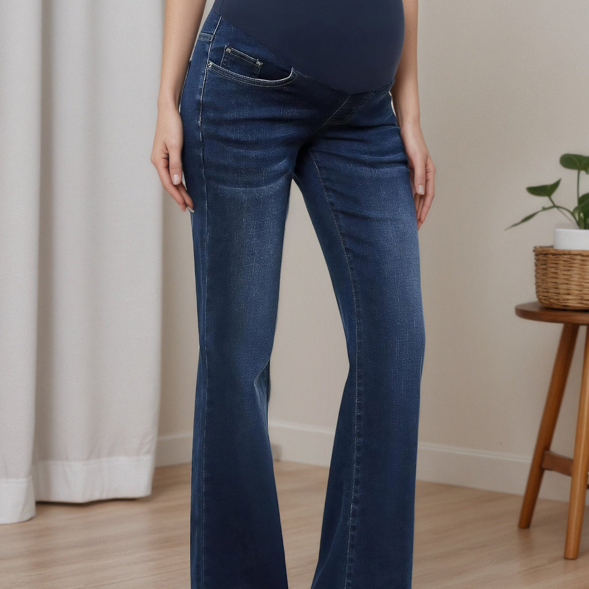 Effortless Denim Maternity Jeans for Women with Belly Panel Flare Leg Stretch Casual Style