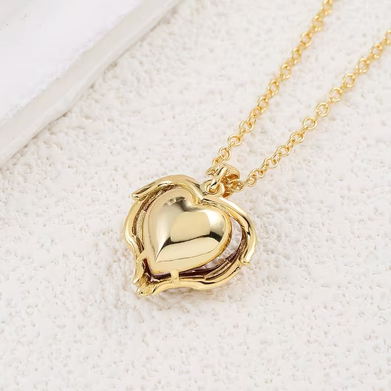 Angel Embrace Ruby Heart Necklace | Gold