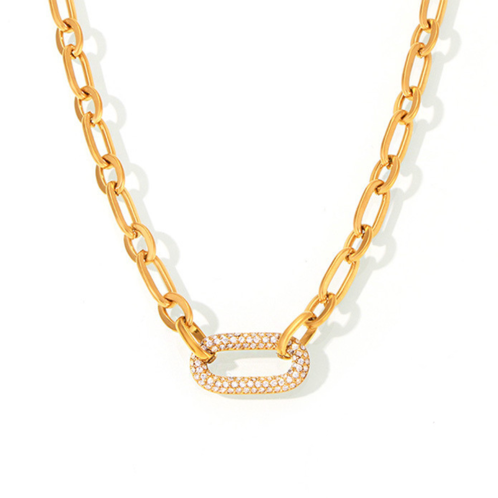 Paved Chunky Chain Link Jewelry Set | Gold