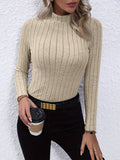 Comfortable Ribbed Knit Sweatshirt for Women with Mock Neck Long Sleeve Fitted Casual Style