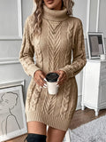 Comfortable Cable Knit Sweater Dress for Women with Turtleneck Long Sleeve Bodycon Mini Style