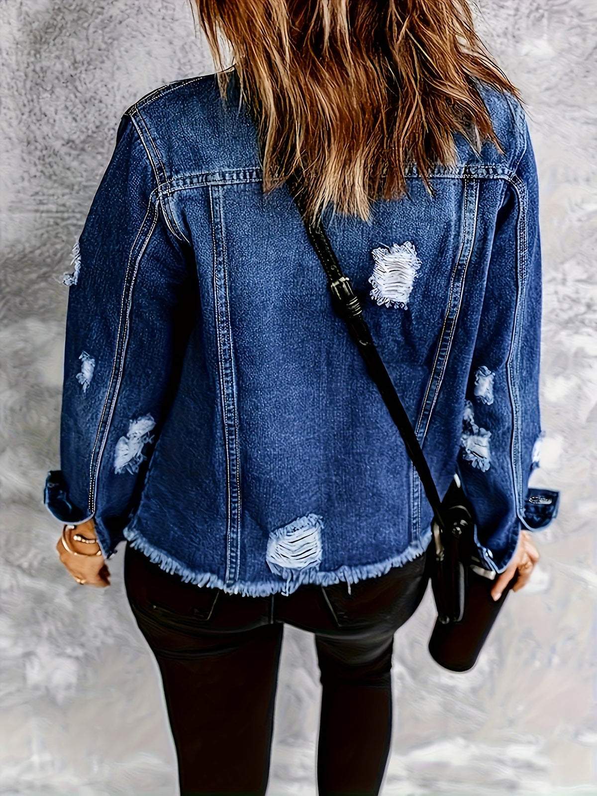 Oversized Button-Front Jean Jacket with Chest Flap Pockets