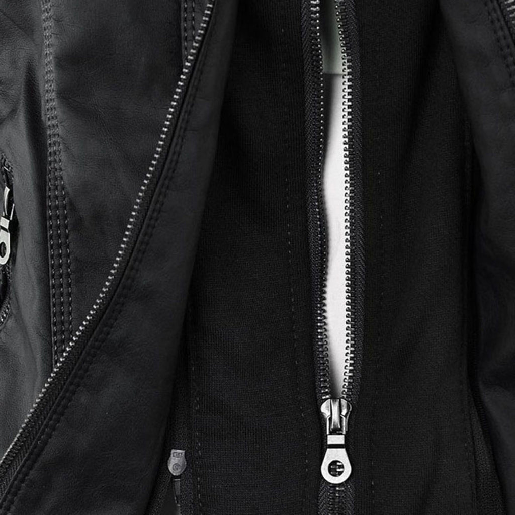 Elegant Brown Leather Jacket for Women with Hooded Long Sleeve Quilted Moto Style