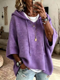Comfortable Knit Oversized Hoodie for Women with Hooded Neck Half Sleeve Batwing Relaxed Style