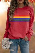 Comfortable Rainbow Striped Sweatshirt for Women with Crew Neck Long Sleeve Relaxed Oversized Style