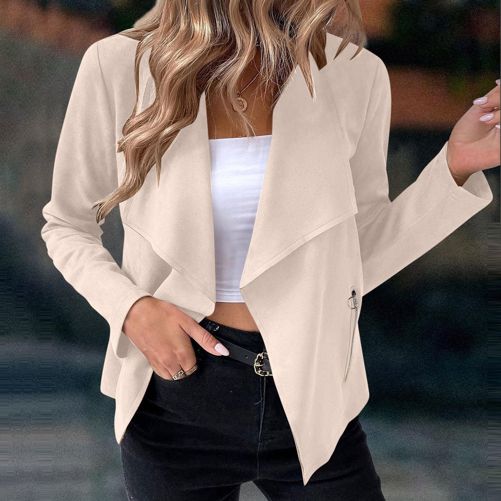Effortless Draped Open Front Jacket for Women with Waterfall Lapel Long Sleeve Cropped Style