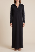 White-Trimmed Button-Down Collar Sweatshirt Maxi Dress