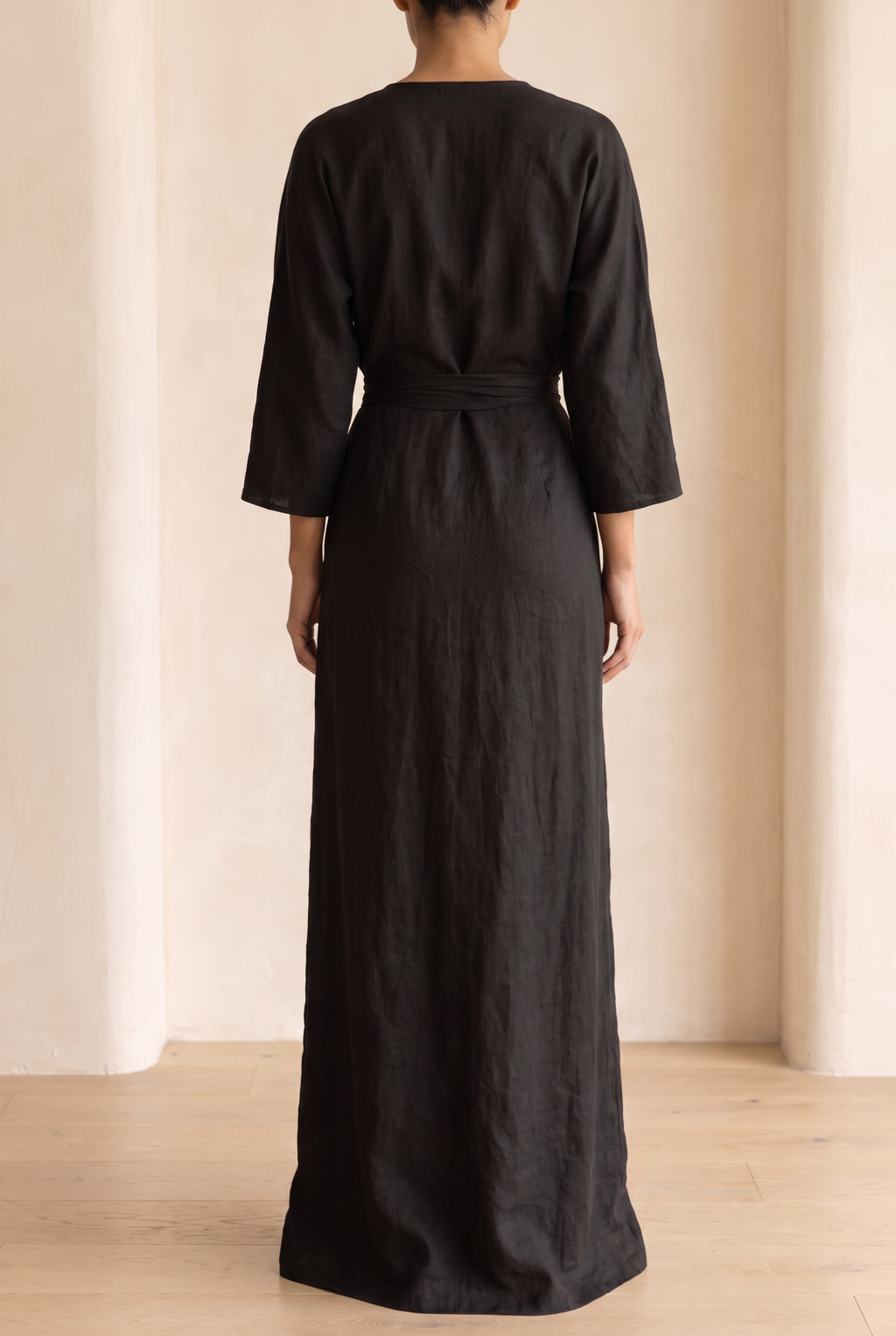 Linen Blend V-Neck Maxi Dress in Pink, Brown and Black