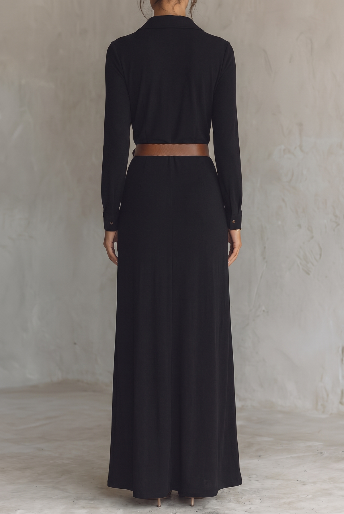 Ladies Lapel Single Breasted Long Sleeve Belted Maxi Dress