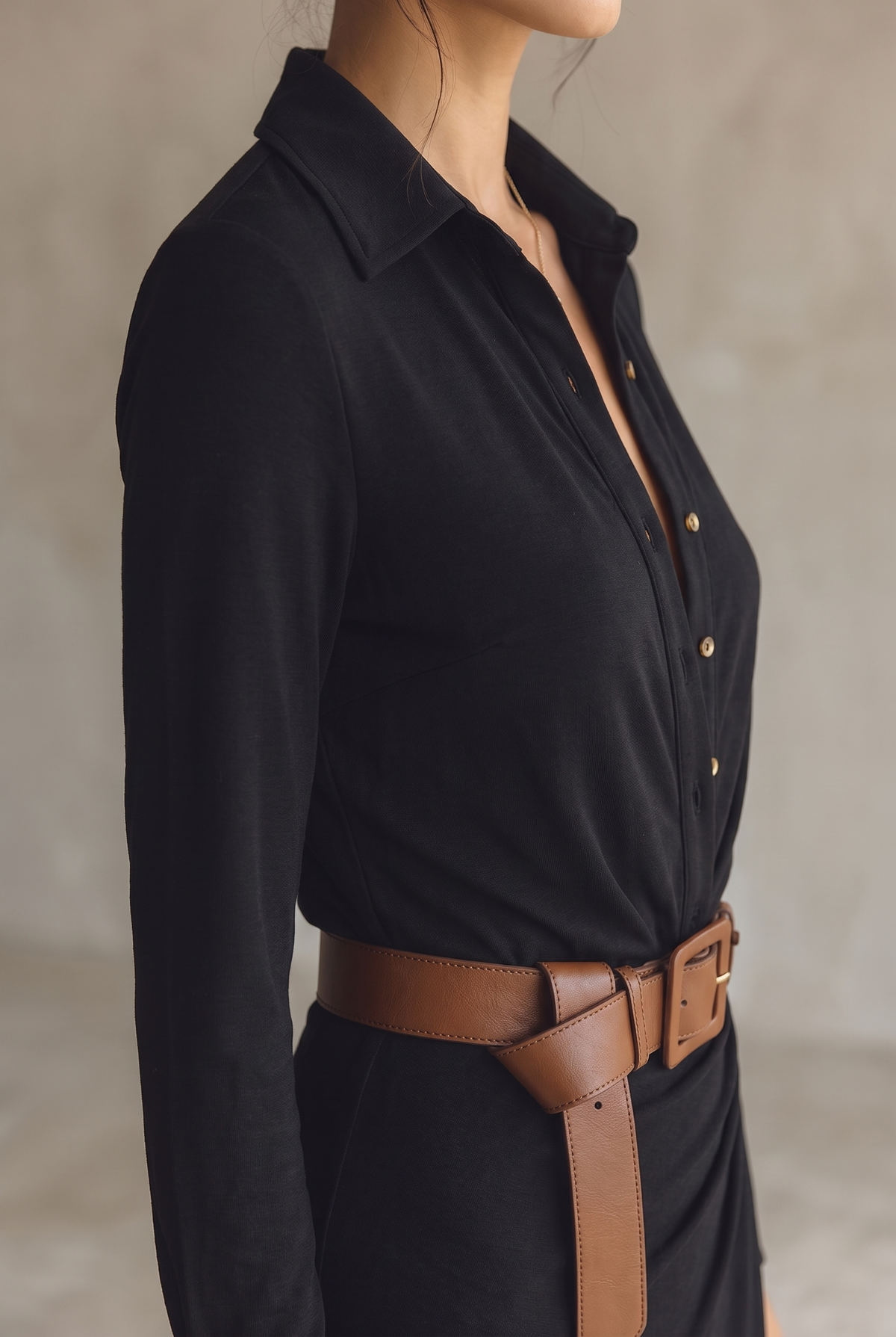 Ladies Lapel Single Breasted Long Sleeve Belted Maxi Dress