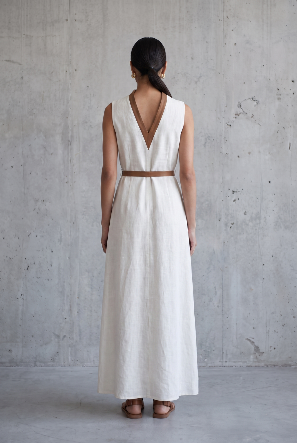 Women's Sleeveless V-Neck Tie-Waist Cotton Linen Maxi Dress