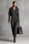 Women's Minimalist Solid Color Zipper Neck Knitted Maxi Dress
