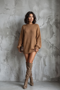 Women's Caramel Brown Vintage Style Knit Mini Dress