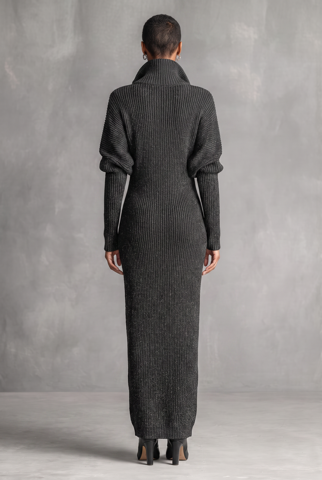 Women's Minimalist Solid Color Zipper Neck Knitted Maxi Dress