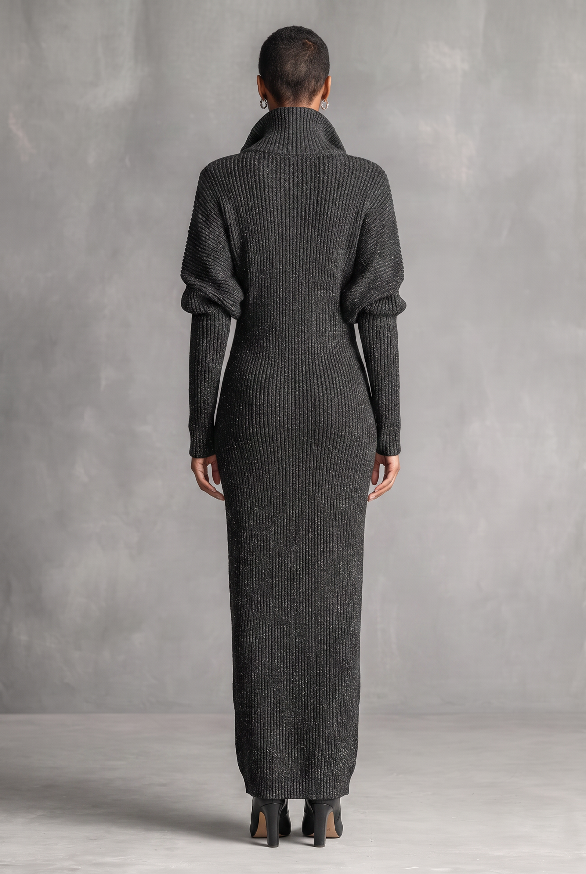 Women's Minimalist Solid Color Zipper Neck Knitted Maxi Dress