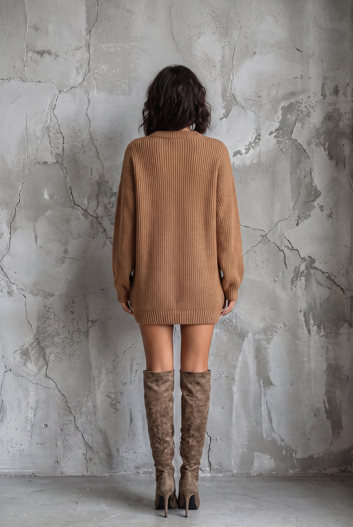 Women's Caramel Brown Vintage Style Knit Mini Dress