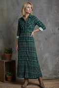 Women's Plaid Print Long-sleeved Shirt Maxi Dress