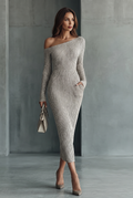 Women's Gray One-shoulder Knitted Dress