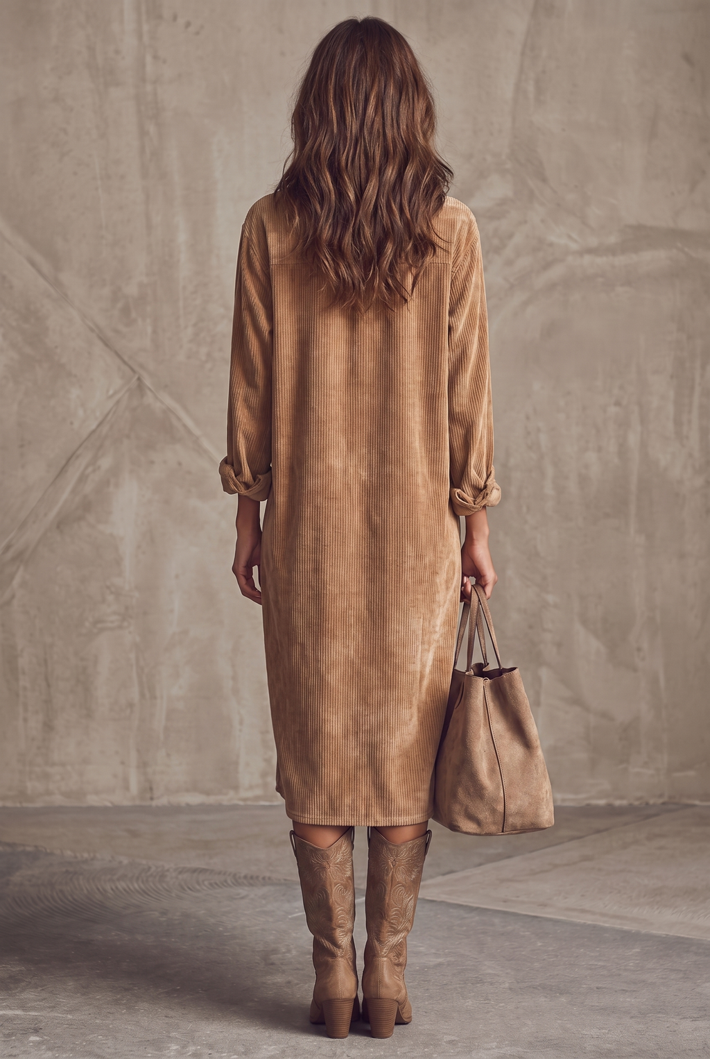 Women's Loose Corduroy Double Chest Pocket Single Breasted Midi Dress
