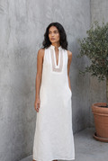 White Sleeveless Maxi Dress with Cutout Neckline