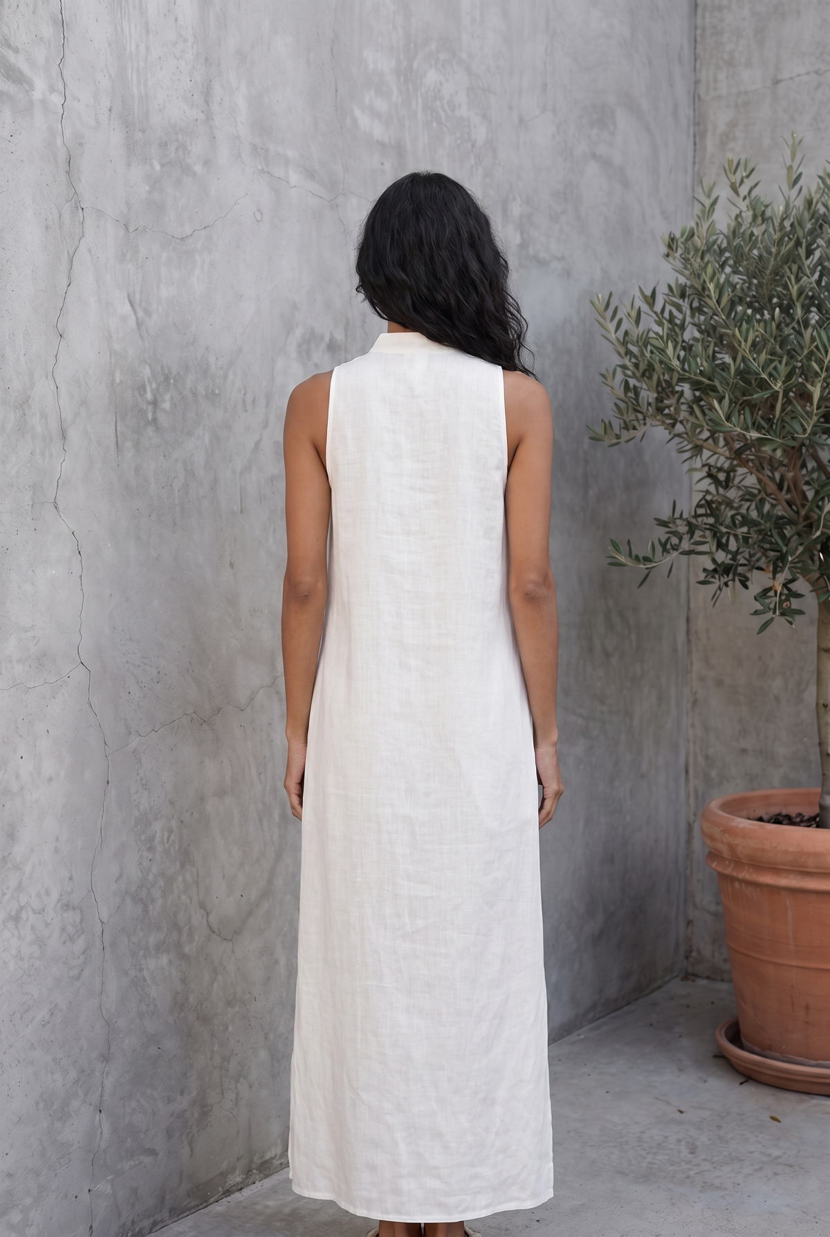 White Sleeveless Maxi Dress with Cutout Neckline