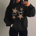 Comfortable Star Print Hoodie for Women with Drawstring Hood Long Sleeve Oversized Relaxed Style