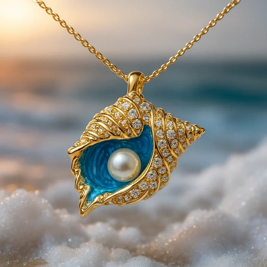 Radiant Pearl Seashell Necklace | Gold