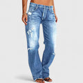 Effortless Blue Distressed Wide Leg Jeans for Women with High Waist Ripped Frayed Hem Casual Style