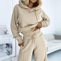 Effortless Cropped Hoodie Two Piece Set for Women with Drawstring Wide Leg Relaxed Casual Style