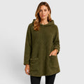 Comfortable Olive Green Sherpa Fleece Hoodie for Women with Drawstring Hood Long Sleeve Kangaroo Pocket Tunic Style