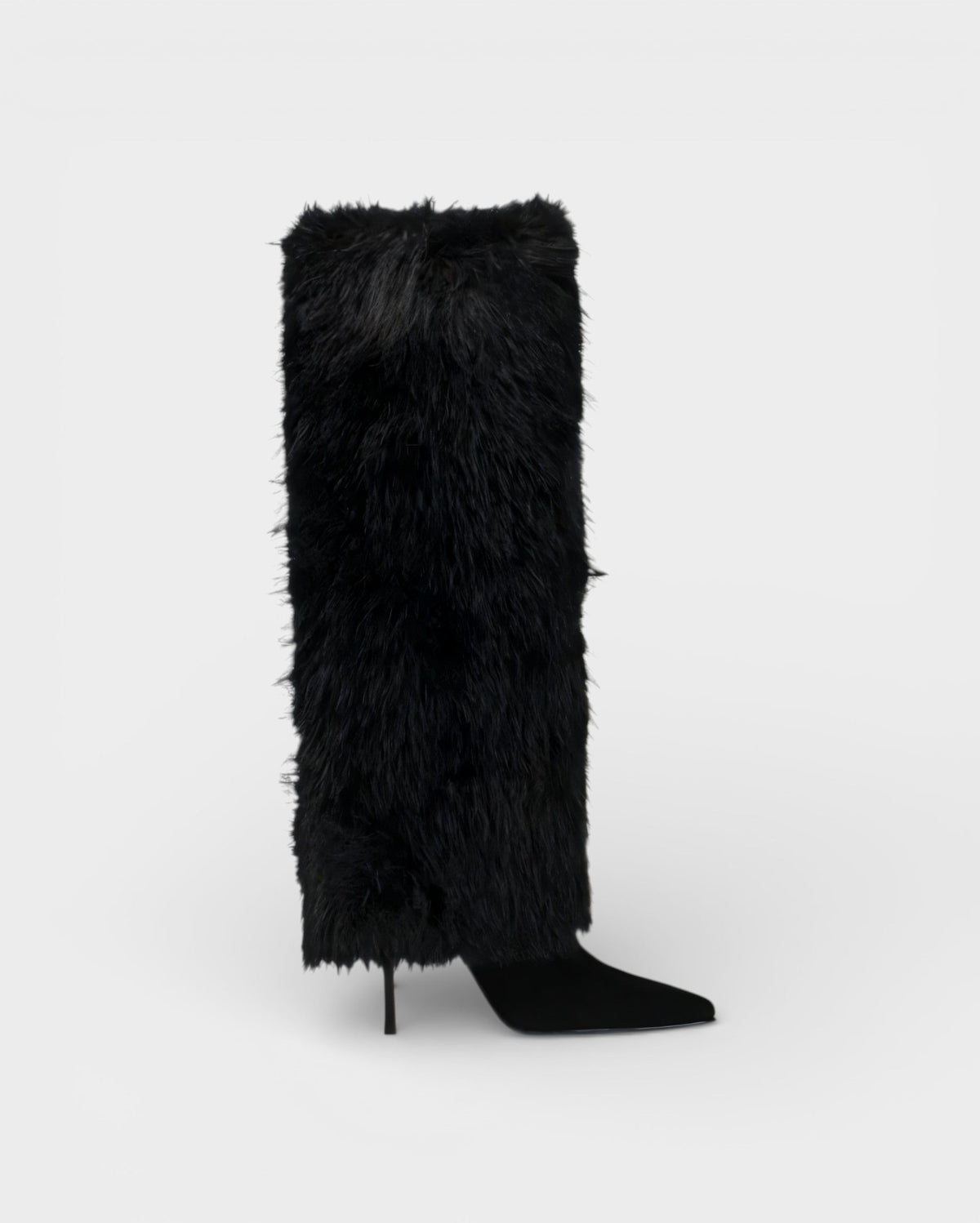 Elegant Faux Fur Knee High Boots for Women with Pointed Toe Stiletto Heel Shaggy Statement Style