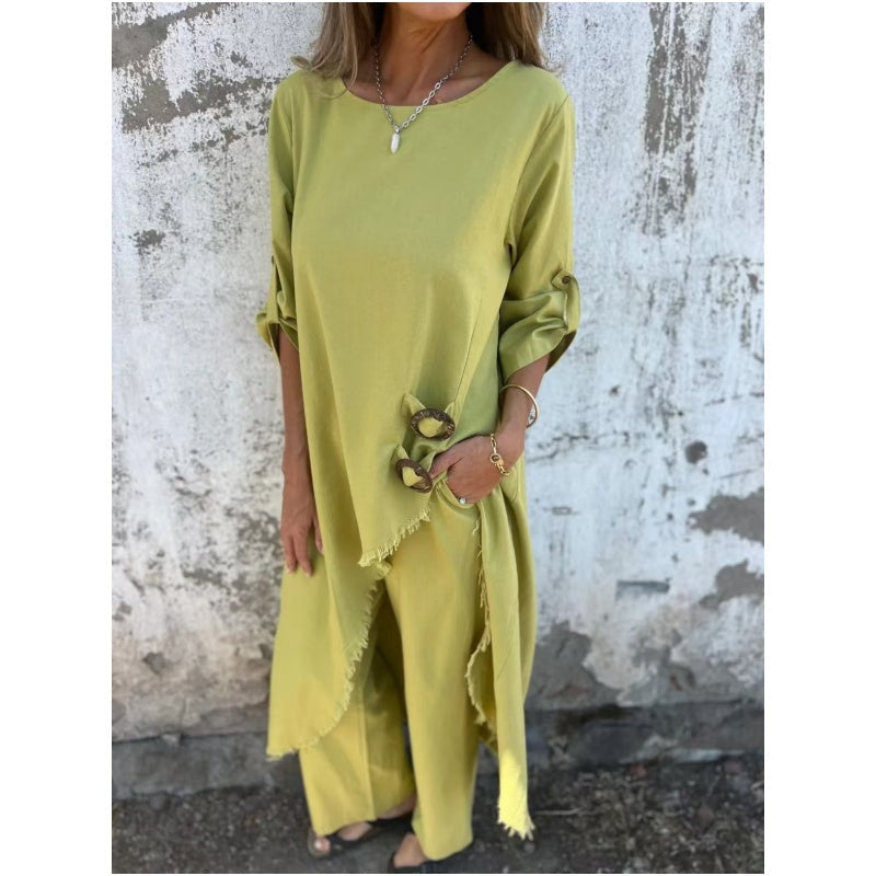 New Cotton-Linen Dress + Pants - Comfortable Two-Piece Set