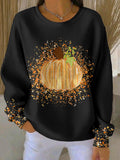 Comfortable Pumpkin Graphic Sweatshirt for Women with Round Neck Long Sleeve Fall Leopard Print Pullover Style