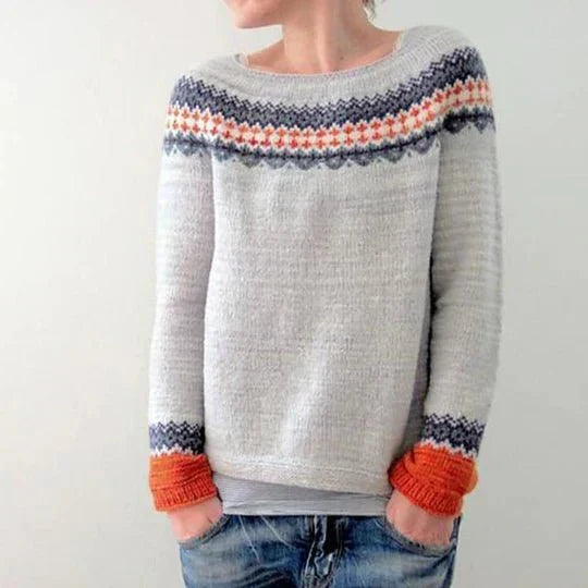 Comfortable Fair Isle Sweatshirt for Women with Crew Neck Long Sleeve Colorblock Oversized Knit Style