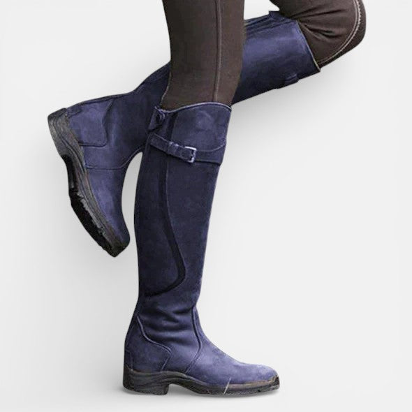 Classic Tall Boots for Women with Buckle Strap and Grip Outsole