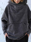 Comfortable Dark Gray Washed Hoodie for Women with Asymmetric Cowl Neck Long Sleeve Oversized Style