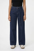 Effortless Dark Blue Wide Leg Jeans for Women with High Waist Belted Casual Style
