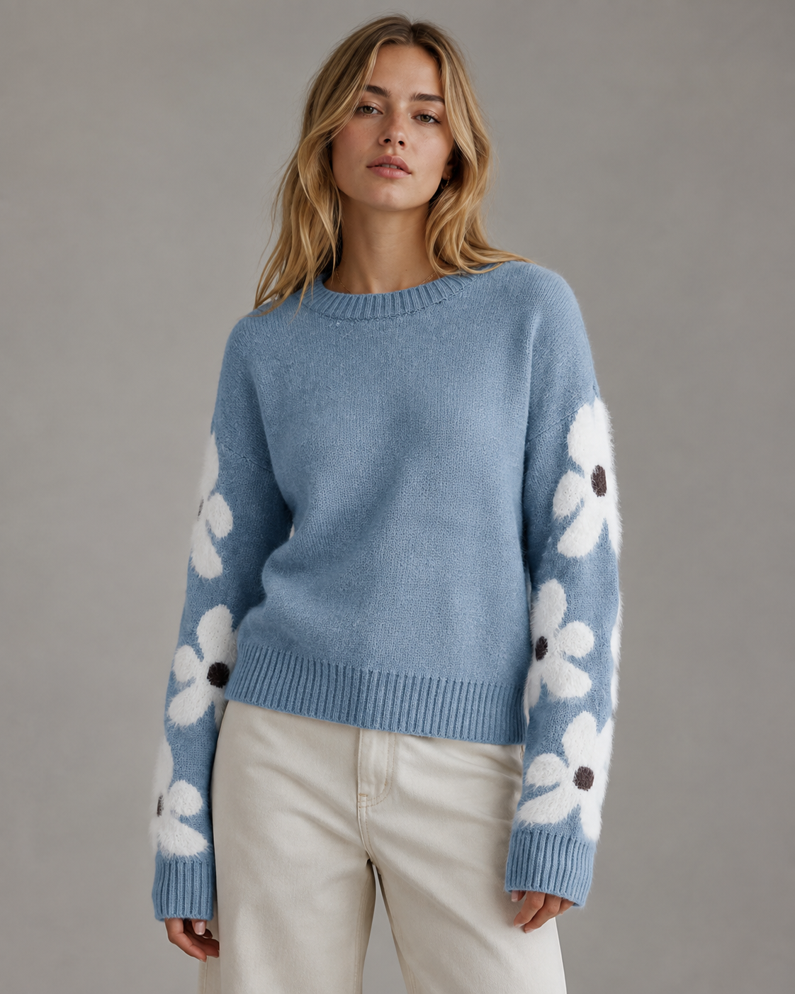Greta | Floral Sleeve Knit Sweater