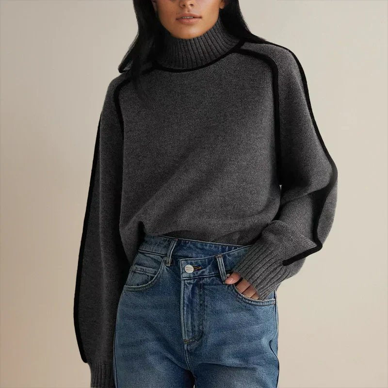 Effortless Sweaters for Women with Oversized Turtleneck Colorblock Knit Style