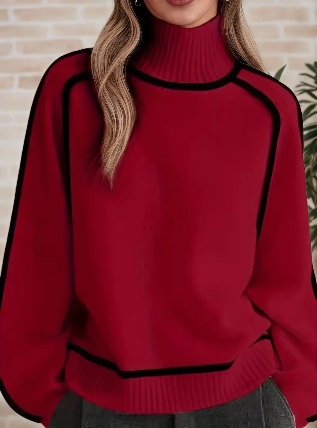 Effortless Sweaters for Women with Oversized Turtleneck Colorblock Knit Style