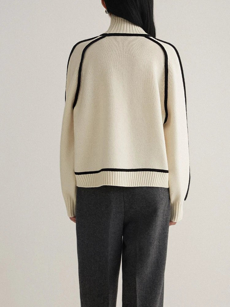 Effortless Sweaters for Women with Oversized Turtleneck Colorblock Knit Style