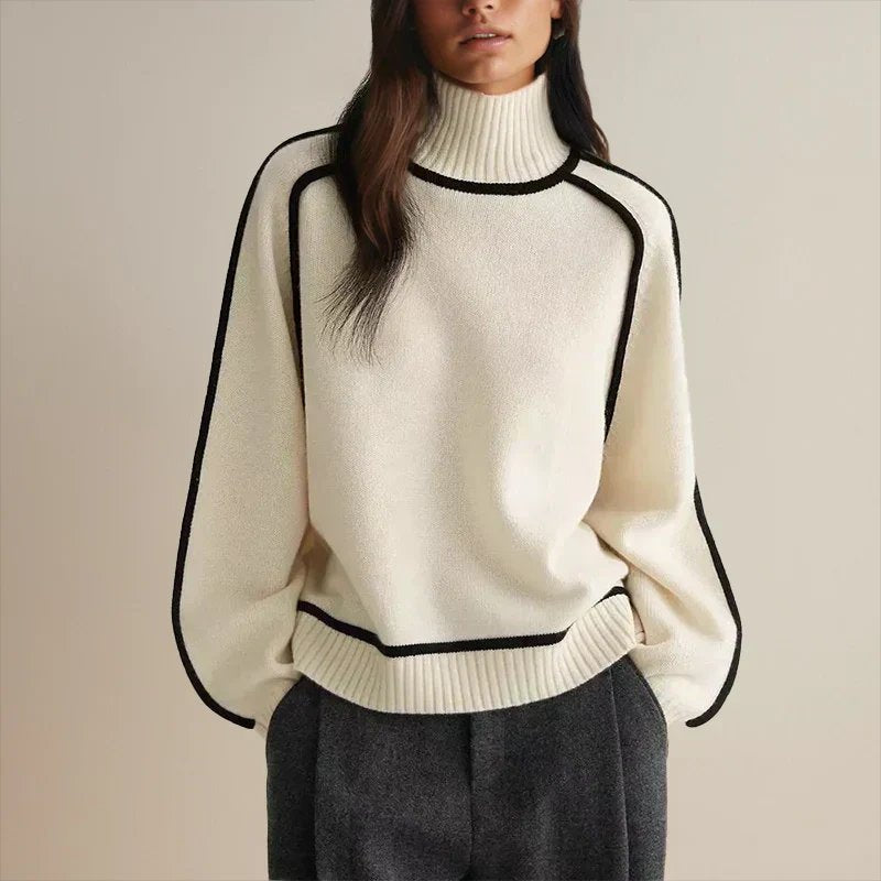 Effortless Sweaters for Women with Oversized Turtleneck Colorblock Knit Style