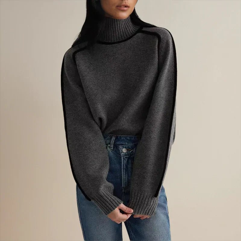 Effortless Sweaters for Women with Oversized Turtleneck Colorblock Knit Style