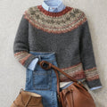 Effortless Gray Sweaters for Women with Fair Isle Nordic Knit Crewneck Relaxed Fit